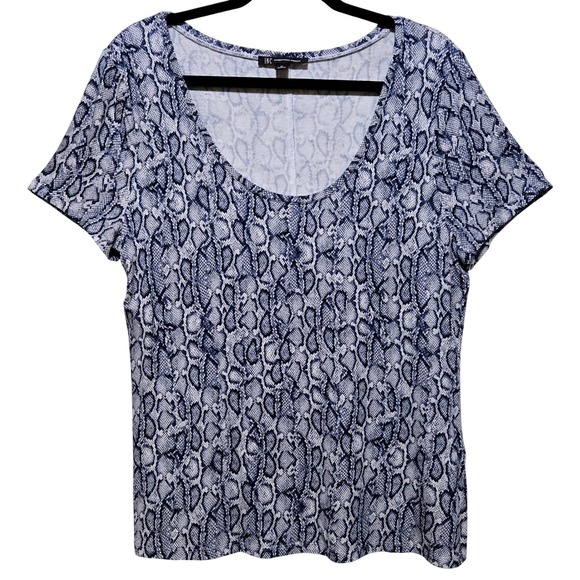 INC International Concepts Tops - INC International Concepts Women's Blue Snakeskin Print Scoop Neck T-Shirt Sz XL